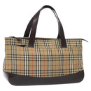 Burberrys Nova Check Hand Bag Canvas Beige Gold Auth gh174-1