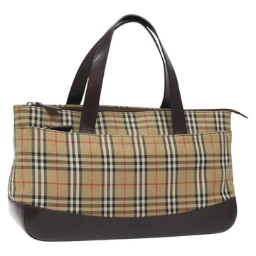 Burberrys Nova Check Hand Bag Canvas Beige Gold Auth gh174