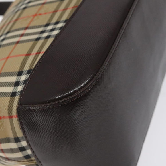 Burberrys Nova Check Hand Bag Canvas Beige Gold Auth gh174