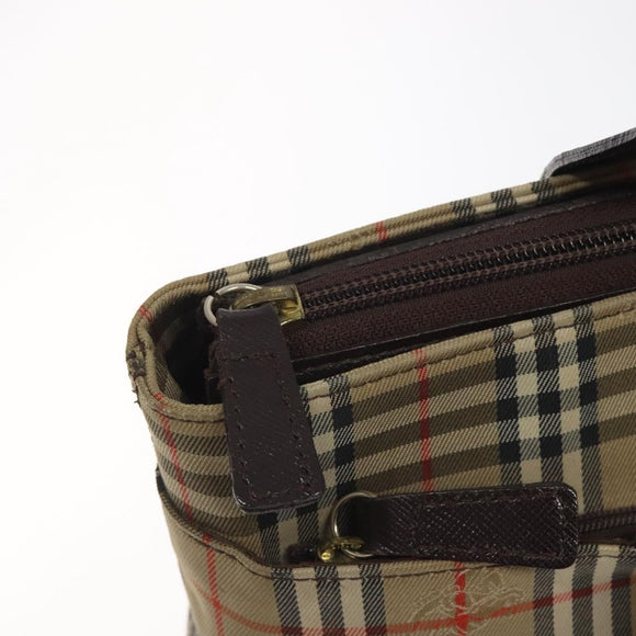 Burberrys Nova Check Hand Bag Canvas Beige Gold Auth gh174