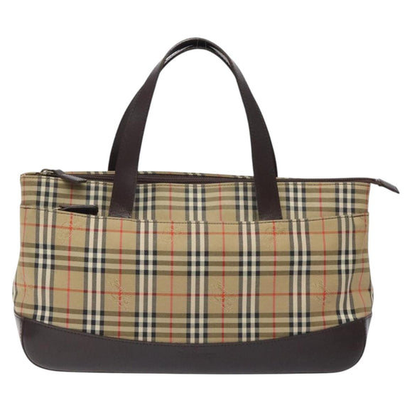 Burberrys Nova Check Hand Bag Canvas Beige Gold Auth gh174