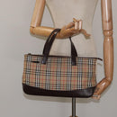 Burberrys Nova Check Hand Bag Canvas Beige Gold Auth gh174-20