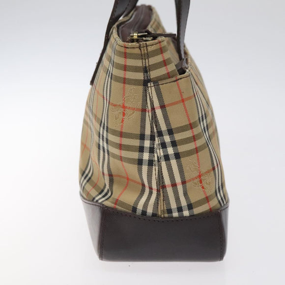 Burberrys Nova Check Hand Bag Canvas Beige Gold Auth gh174