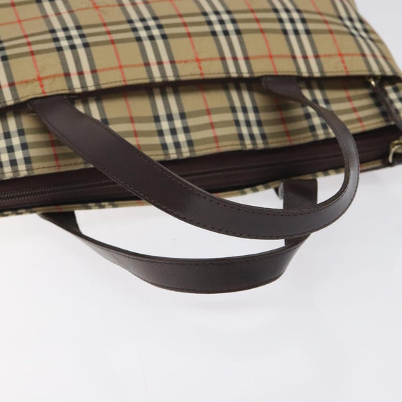Burberrys Nova Check Hand Bag Canvas Beige Gold Auth gh174