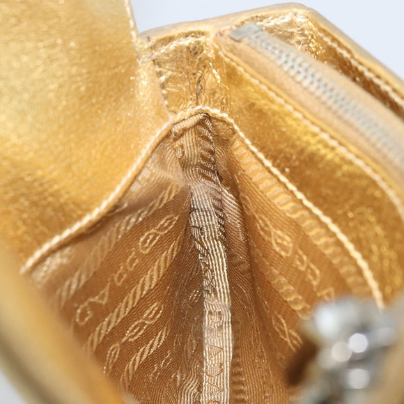 PRADA Pouch Leather Gold Auth gh1740