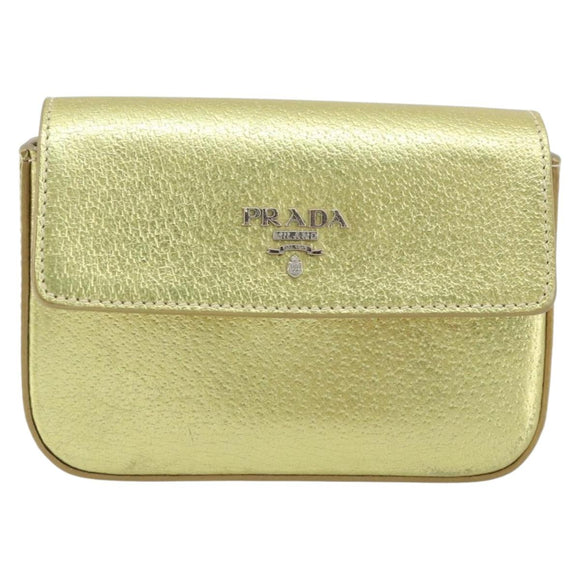 PRADA Pouch Leather Gold Auth gh1740
