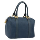 FENDI Zucchino Canvas Boston Bag Navy Gold Auth gh1746-1