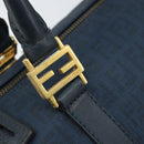 FENDI Zucchino Canvas Boston Bag Navy Gold Auth gh1746-10