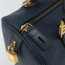 FENDI Zucchino Canvas Boston Bag Navy Gold Auth gh1746-17