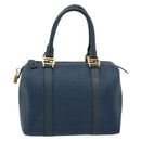 FENDI Zucchino Canvas Boston Bag Navy Gold Auth gh1746-13