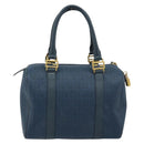 FENDI Zucchino Canvas Boston Bag Navy Gold Auth gh1746-2