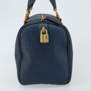 FENDI Zucchino Canvas Boston Bag Navy Gold Auth gh1746-3