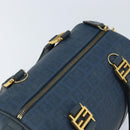 FENDI Zucchino Canvas Boston Bag Navy Gold Auth gh1746-6