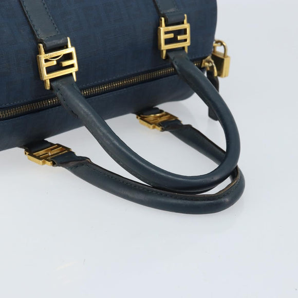 FENDI Zucchino Canvas Boston Bag Navy Gold Auth gh1746