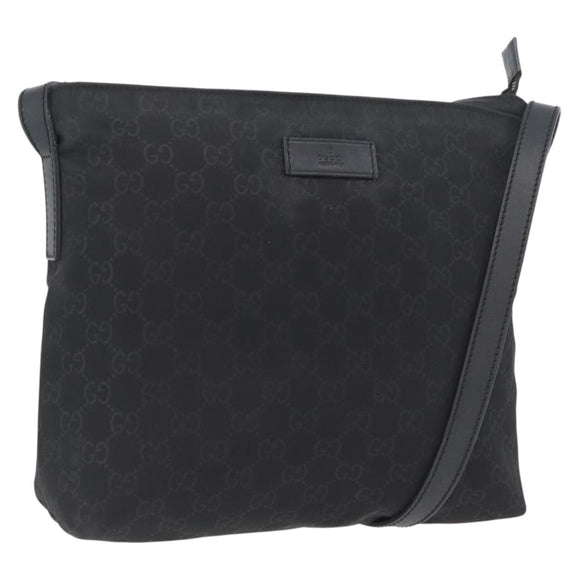 GUCCI GG Canvas Shoulder Bag Nylon Black Silver 314529 Auth gh1748