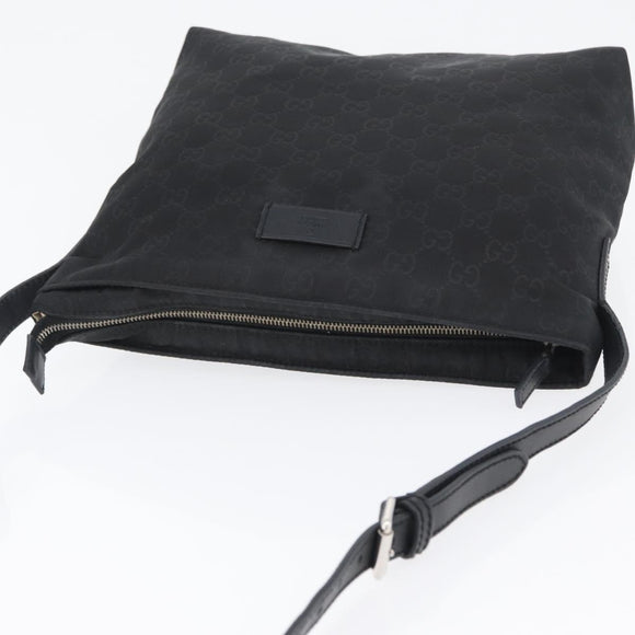 GUCCI GG Canvas Shoulder Bag Nylon Black Silver 314529 Auth gh1748