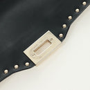 VALENTINO Rock Studs Shoulder Bag Leather Black Gold Auth gh1750V-10