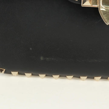 VALENTINO Rock Studs Shoulder Bag Leather Black Gold Auth gh1750V - 0