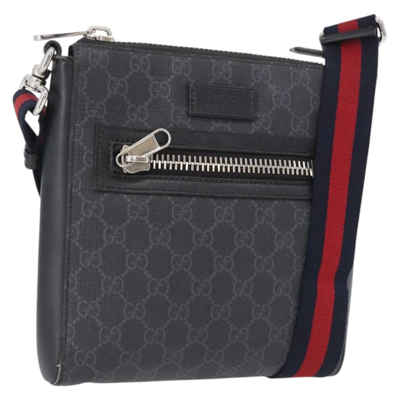 GUCCI GG Supreme Sherry Line Shoulder Bag PVC Black Silver 523599 Auth gh1751