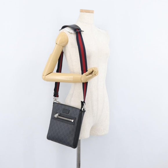 GUCCI GG Supreme Sherry Line Shoulder Bag PVC Black Silver 523599 Auth gh1751