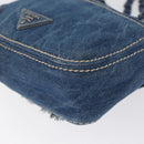 PRADA Schultertasche Kette Denim Blau Silber Auth gh1755V-17