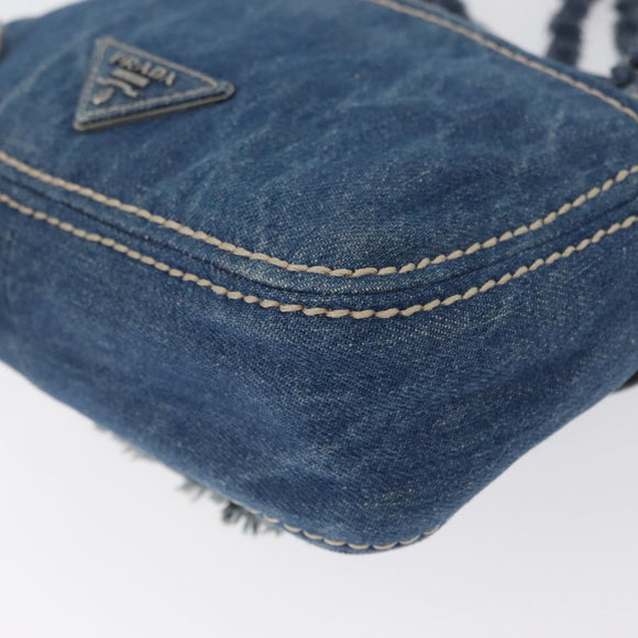 PRADA Schultertasche Kette Denim Blau Silber Auth gh1755V