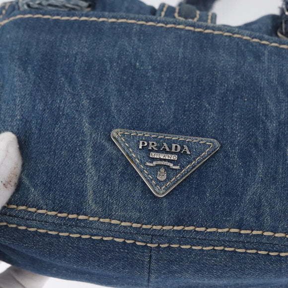 PRADA Schultertasche Kette Denim Blau Silber Auth gh1755V