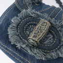 PRADA Schultertasche Kette Denim Blau Silber Auth gh1755V-19