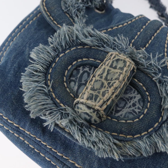 PRADA Schultertasche Kette Denim Blau Silber Auth gh1755V