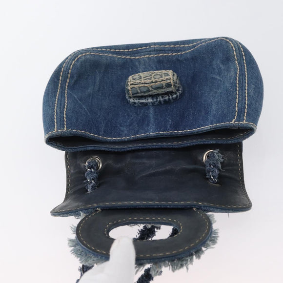 PRADA Schultertasche Kette Denim Blau Silber Auth gh1755V