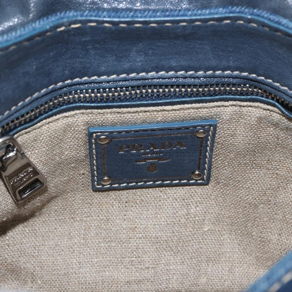PRADA Chain Shoulder Bag Denim Blue Silver Auth gh1755V