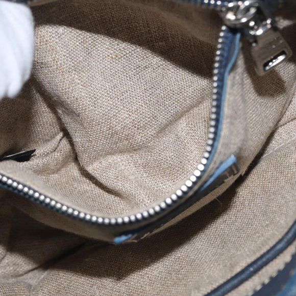 PRADA Schultertasche Kette Denim Blau Silber Auth gh1755V