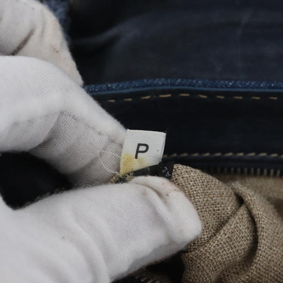 PRADA Schultertasche Kette Denim Blau Silber Auth gh1755V
