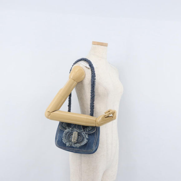 PRADA Schultertasche Kette Denim Blau Silber Auth gh1755V