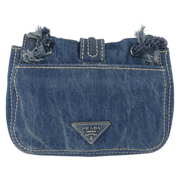 PRADA Schultertasche Kette Denim Blau Silber Auth gh1755V