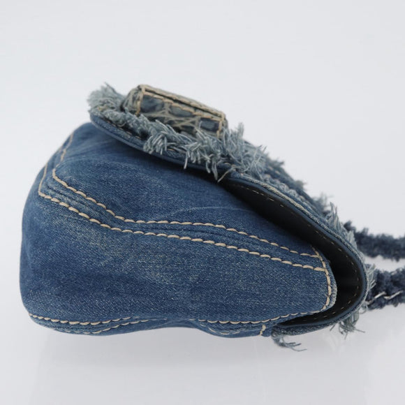 PRADA Schultertasche Kette Denim Blau Silber Auth gh1755V