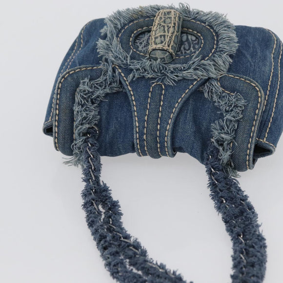PRADA Schultertasche Kette Denim Blau Silber Auth gh1755V