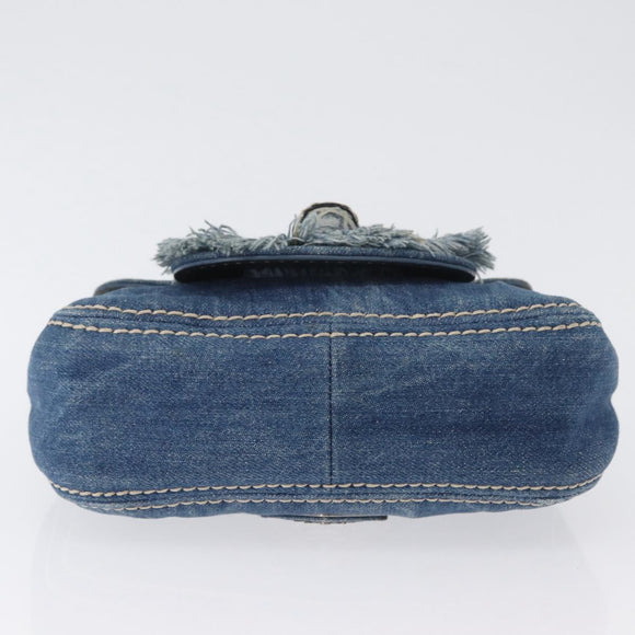 PRADA Chain Shoulder Bag Denim Blue Silver Auth gh1755V