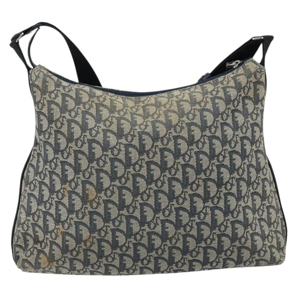 Christian Dior Trotter Canvas Shoulder Bag Navy Silver Auth gh1756