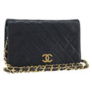 CHANEL Matelasse Chain Shoulder Bag Leather Black Gold CC Auth gh1758-1