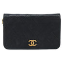 CHANEL Matelasse Chain Shoulder Bag Leather Black Gold CC Auth gh1758-13