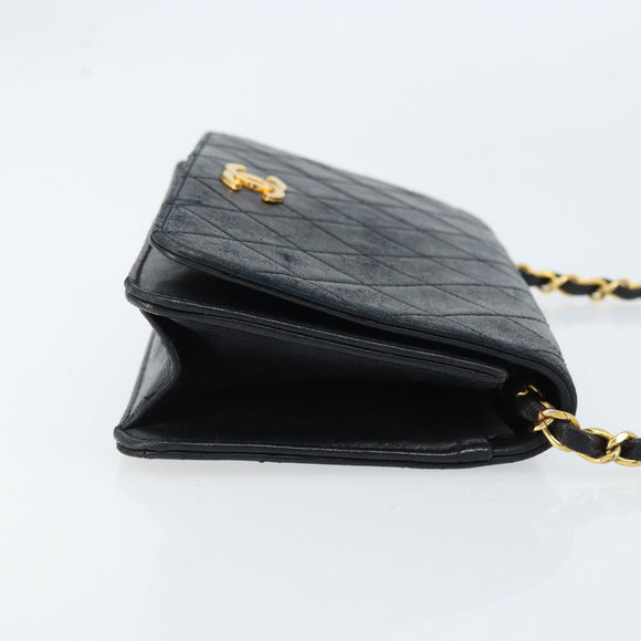 CHANEL Matelasse Chain Shoulder Bag Leather Black Gold CC Auth gh1758