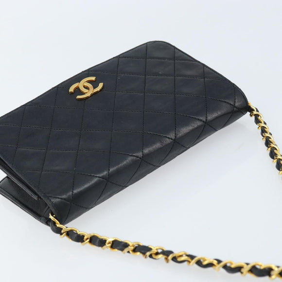 CHANEL Matelasse Chain Shoulder Bag Leather Black Gold CC Auth gh1758