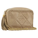 CHANEL Matelasse Chain Shoulder Bag Lamb Skin Beige Gold CC Auth gh1759-1