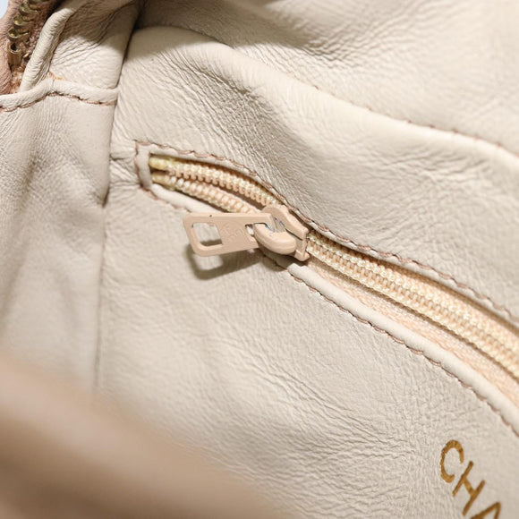 CHANEL Matelasse Chain Shoulder Bag Lamb Skin Beige Gold CC Auth gh1759