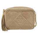 CHANEL Matelasse Chain Shoulder Bag Lamb Skin Beige Gold CC Auth gh1759-2