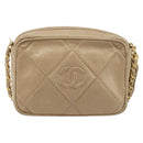 CHANEL Matelasse Chain Shoulder Bag Lamb Skin Beige Gold CC Auth gh1759-3