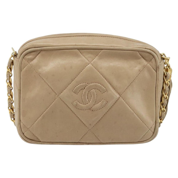 CHANEL Matelasse Chain Shoulder Bag Lamb Skin Beige Gold CC Auth gh1759