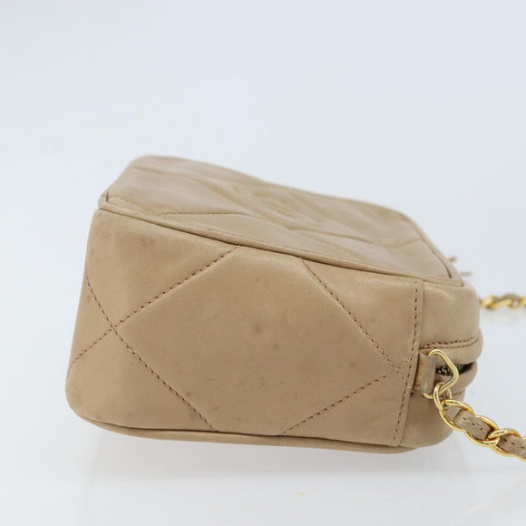 CHANEL Matelasse Chain Shoulder Bag Lamb Skin Beige Gold CC Auth gh1759
