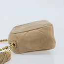 CHANEL Matelasse Chain Shoulder Bag Lamb Skin Beige Gold CC Auth gh1759-5